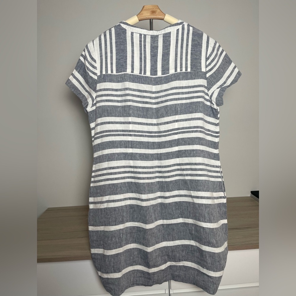 Boden | Linen Striped Split Neck Shift Dress Pock… - image 7